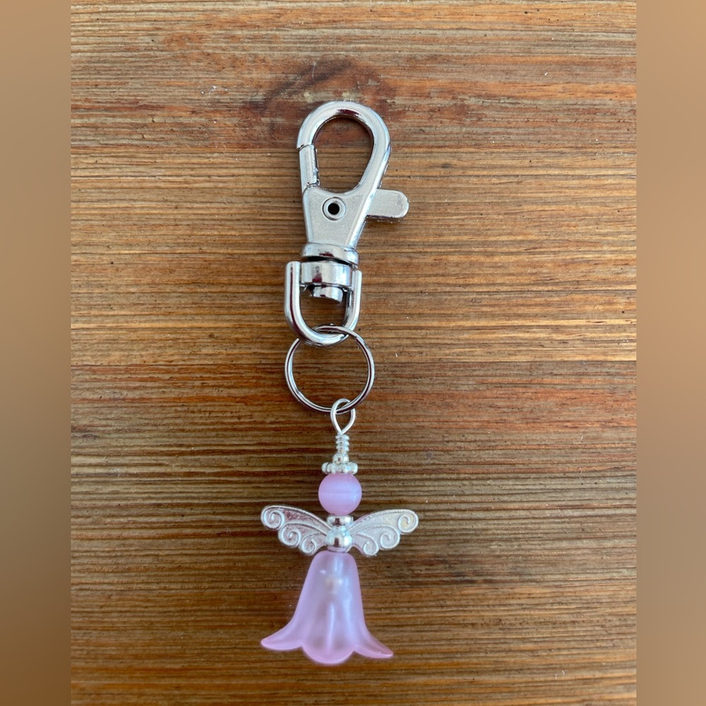 Handmade Pink Fairy Hand Bag Charm Keychain Zipper Pull Snap Hook Clip